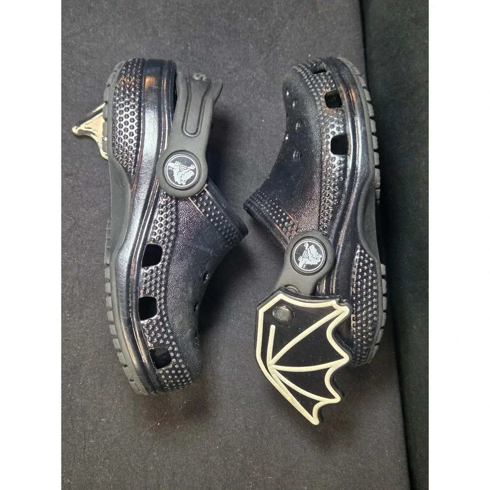Crocs‎ Kids Classic Bat Wing Glitter Clogs Black Sparkle Halloween Shoes Size C7